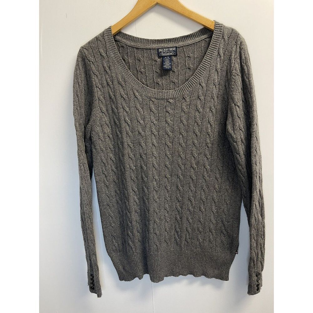 Polo Jeans Co Ralph Lauren Cable‎ Knit Sweater Grey Women's Pullover Sz XL